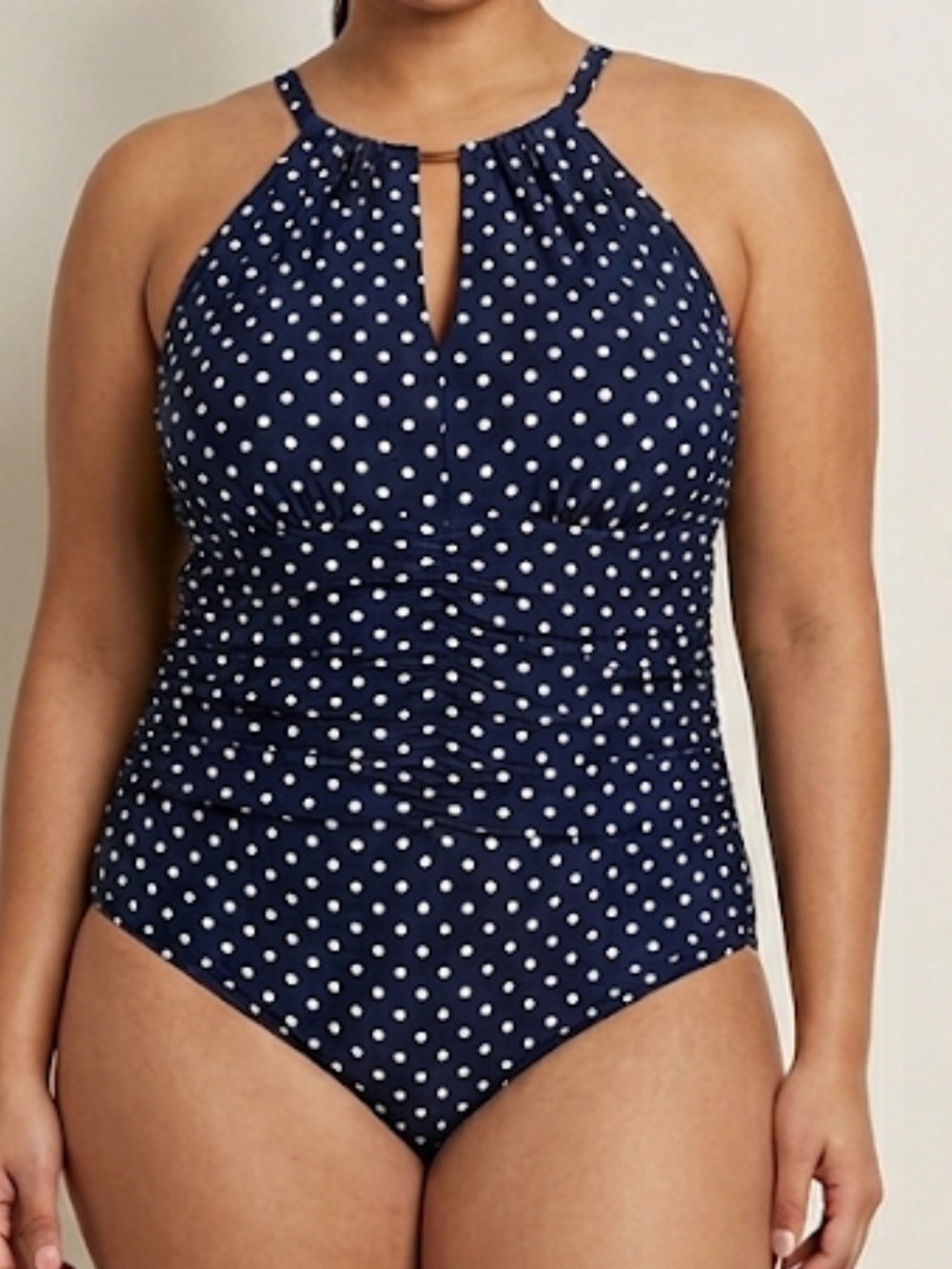Ruby Ribbon Navy & White Polka Dot High-Neck One-Piece